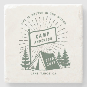 Posavasos De Piedra Moderna familia Retro Camping Diversión al aire li