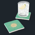 Posavasos De Piedra Moderna Mint Gold Sunshine<br><div class="desc">Elegante diseño de menta solar Minimalista con imitación de fundición dorada,  color dorado místico,  símbolo mágico,  compuesto por un círculo y líneas geométricas,  sobre un fondo verde de menta. Esta brillante obra de arte celestial aporta energía positiva y feliz.</div>