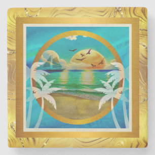 Posavasos De Piedra Moderna Playa Tropical Palm Trees Sunset Vacacione