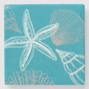 Posavasos De Piedra Moderna Seashell Beach House Aqua Blue Starfish