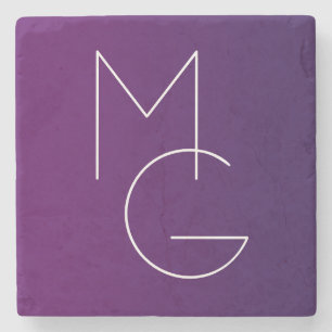 Posavasos De Piedra Modernas 2 Iniciales   Ombre Sutil Deep Purple