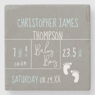 Posavasos De Piedra moderno Blue Gray Baby Boy foto Anuncio de nacimie