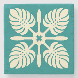 Posavasos De Piedra Moderno hawaiano Quilt Green Paddle Monstera Coast
