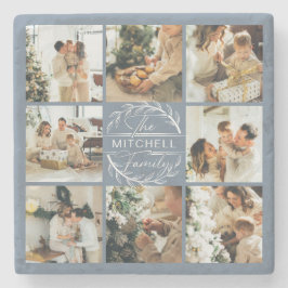 Posavasos De Piedra Moderno monograma azul turbio foto familiar inicia