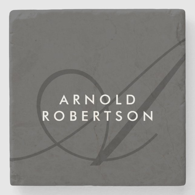 Posavasos De Piedra Moderno Monograma de moda gris claro (Anverso)