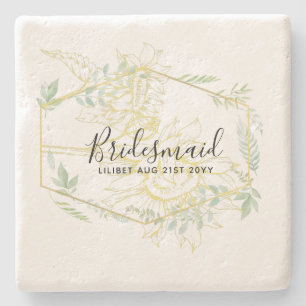 Posavasos De Piedra Moderno Sunflowers Greenery Sage Gold Boda