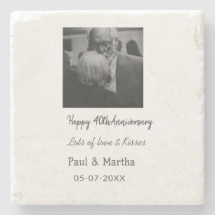 Posavasos De Piedra Moderno y feliz 40º aniversario añadir foto de fec