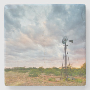 Posavasos De Piedra Molino de viento y nubes al atardecer