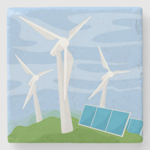 Posavasos De Piedra Molinos de viento y células solares