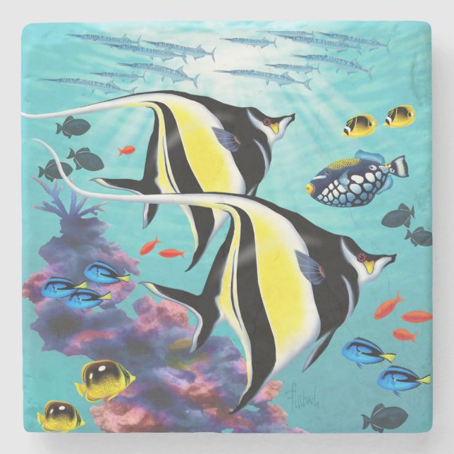 Posavasos De Piedra Molokini Cove Hawaiian Angel Fish Tropical (Anverso)