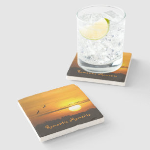 Posavasos De Piedra Momentos románticos grullas al amanecer foto con t