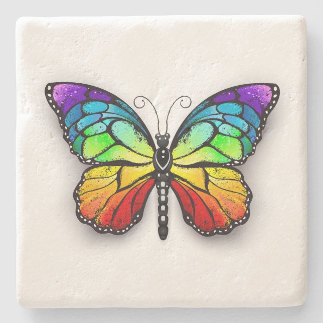 Posavasos De Piedra Monarca de mariposa arco iris (Anverso)
