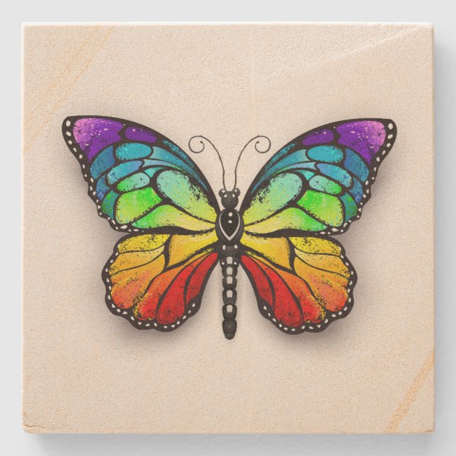 Posavasos De Piedra Monarca de mariposa arco iris (Anverso)
