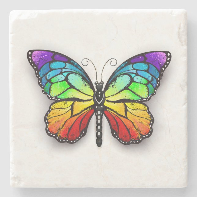 Posavasos De Piedra Monarca de mariposa arcoiris (Anverso)