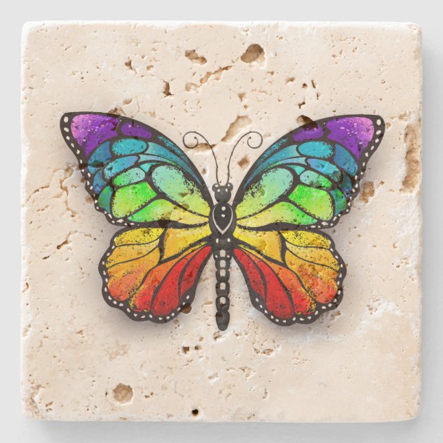 Posavasos De Piedra Monarca de mariposa arcoiris (Anverso)