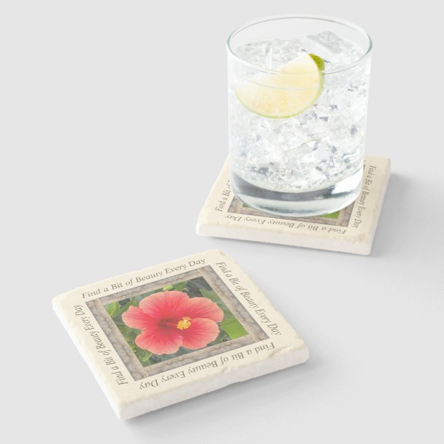 Posavasos De Piedra Monasterio de fotos de mármol con hibiscus naranja (Lateral)