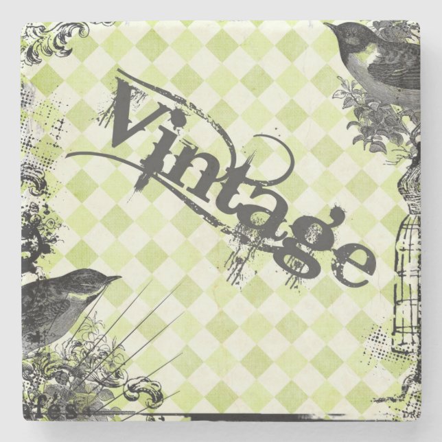 Posavasos De Piedra Monasterio de piedra de collage de pájaros de époc (Anverso)