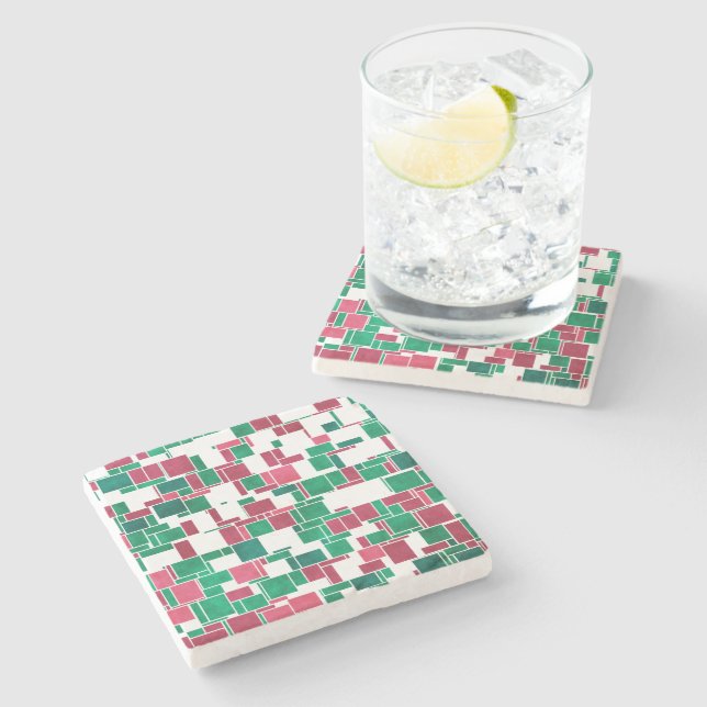 Posavasos De Piedra Mondrian Navidades rojos y verdes audaces modernos (Lateral)