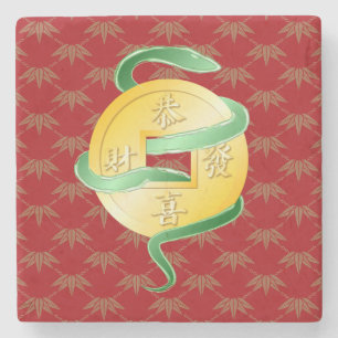 Posavasos De Piedra Moneda de oro china del Año Nuevo Lunar de la Serp