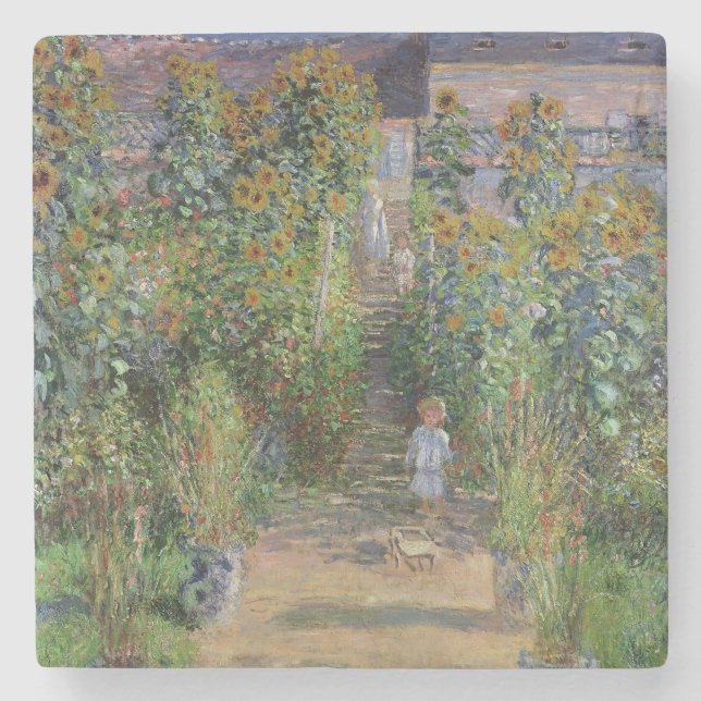 Posavasos De Piedra Monet Garden Vetheuil Impresionim Pintura (Anverso)