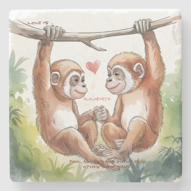 Posavasos De Piedra Monkey Valentines (Anverso)