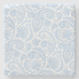 Posavasos De Piedra Mono azul blanco lindo con estampado de paisley