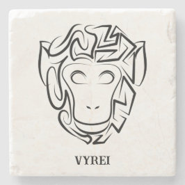 Posavasos De Piedra Mono tribal blanco y negro