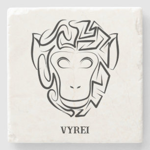 Posavasos De Piedra Mono tribal blanco y negro