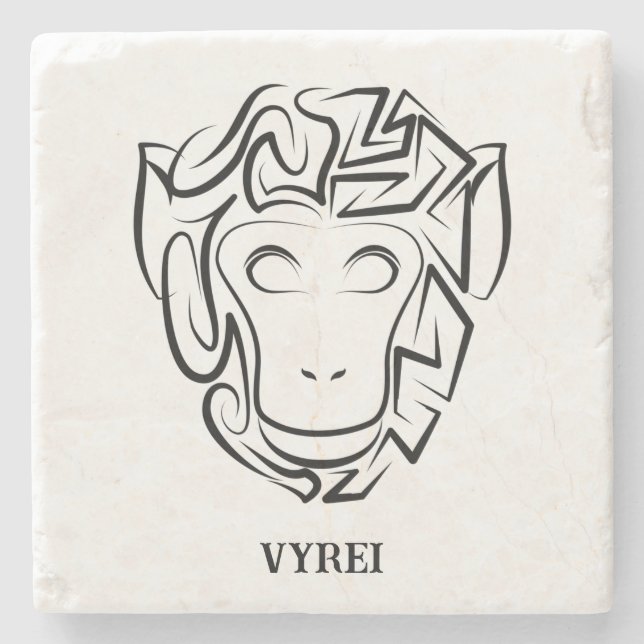 Posavasos De Piedra Mono tribal blanco y negro (Anverso)