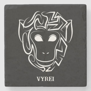 Posavasos De Piedra Mono tribal blanco y negro