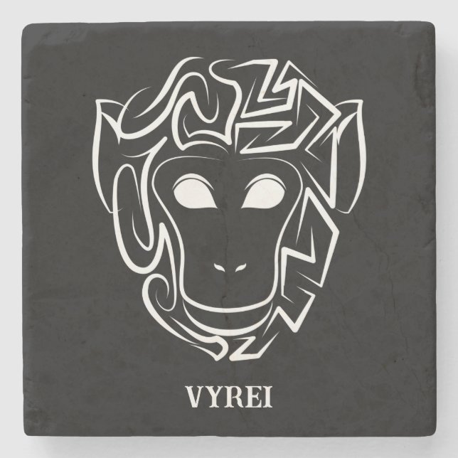 Posavasos De Piedra Mono tribal blanco y negro (Anverso)