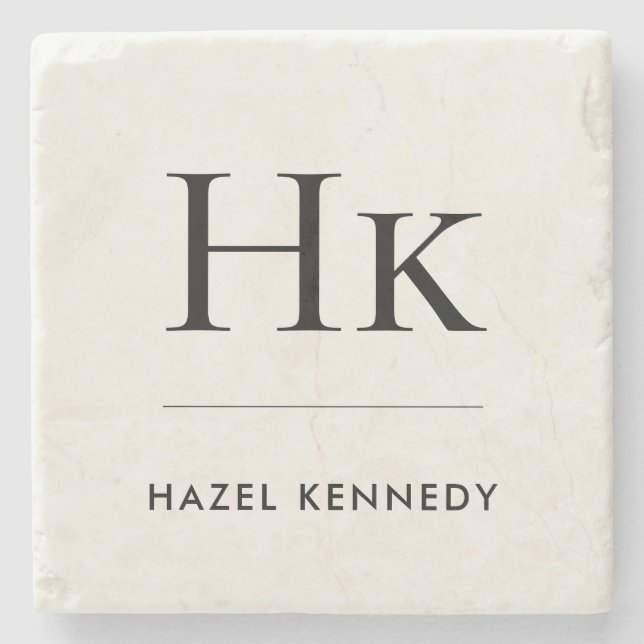 Posavasos De Piedra Monogram Simple Elegant Minimal Ivory Monogrammed (Anverso)