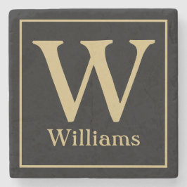 Posavasos De Piedra MONOGRAM y apellido familiar en negro