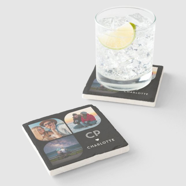 Posavasos De Piedra Monograma 3 Foto Moderno de moda Simple (Lateral)