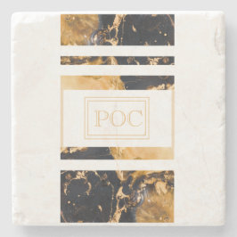 Posavasos De Piedra Monograma abstracto de oro azul oscuro