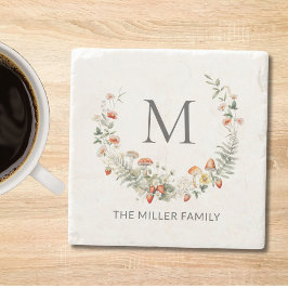 Posavasos De Piedra Monograma acuarela sinusal Floral Botánica