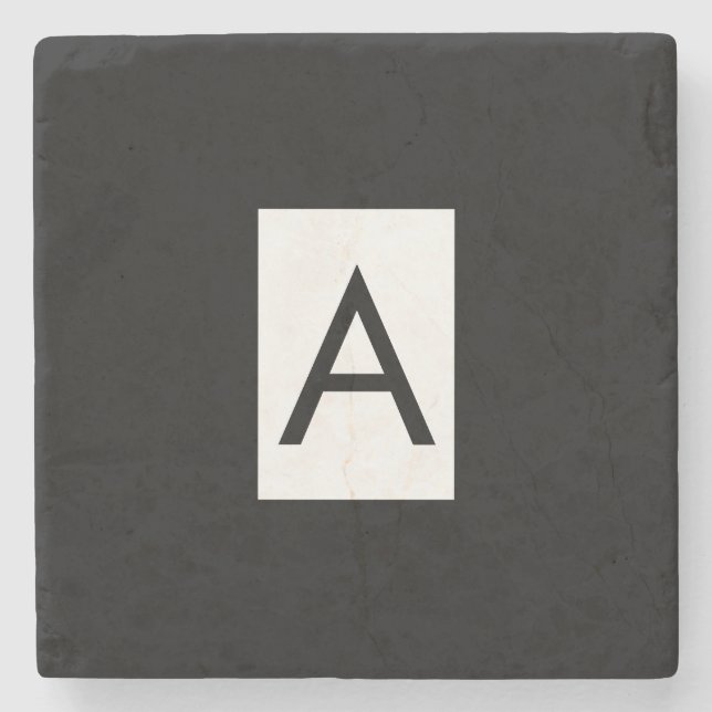 Posavasos De Piedra Monograma blanco negro Letra inicial lino moderno (Anverso)