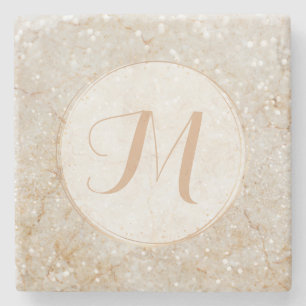 Posavasos De Piedra Monograma blanco y oro moderno