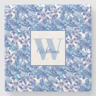 Posavasos De Piedra Monograma Blue Floral Botánica