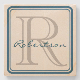 Posavasos De Piedra Monograma Blue Square Coaster