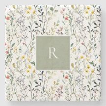 Monograma Botánico de Acuarela de Flor Silvestre