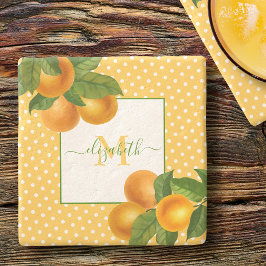 Posavasos De Piedra Monograma cítrico naranjas puntos acuarela rústico