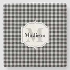 Posavasos De Piedra Monograma clásico blanco gris negro