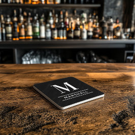 Posavasos De Piedra Monograma clásico de la familia negra personalizad