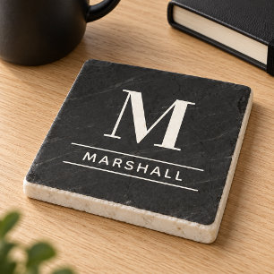 Posavasos De Piedra Monograma clásico de nombre en serif negro y blanc
