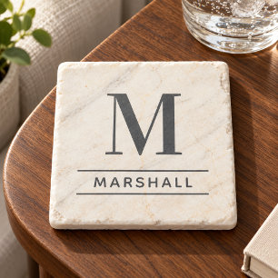 Posavasos De Piedra Monograma clásico en gris pizarra serif