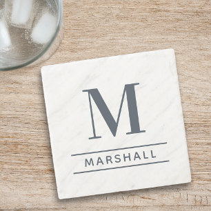 Posavasos De Piedra Monograma clásico en gris pizarra serif