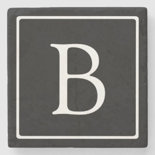 Posavasos De Piedra Monograma Clásico Simple   Negro con Texto Blanco