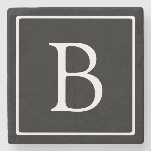 Posavasos De Piedra Monograma clásico simple | Texto negro con blanco (Anverso)