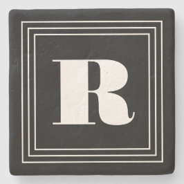 Posavasos De Piedra Monograma de 3 cuadros | Blanco y negro